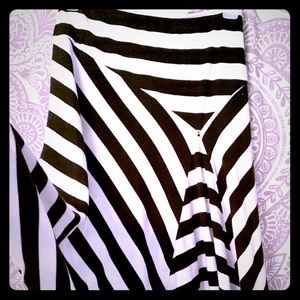 Skirt! Asymmetrical B+W Striped Mid Length Skirt